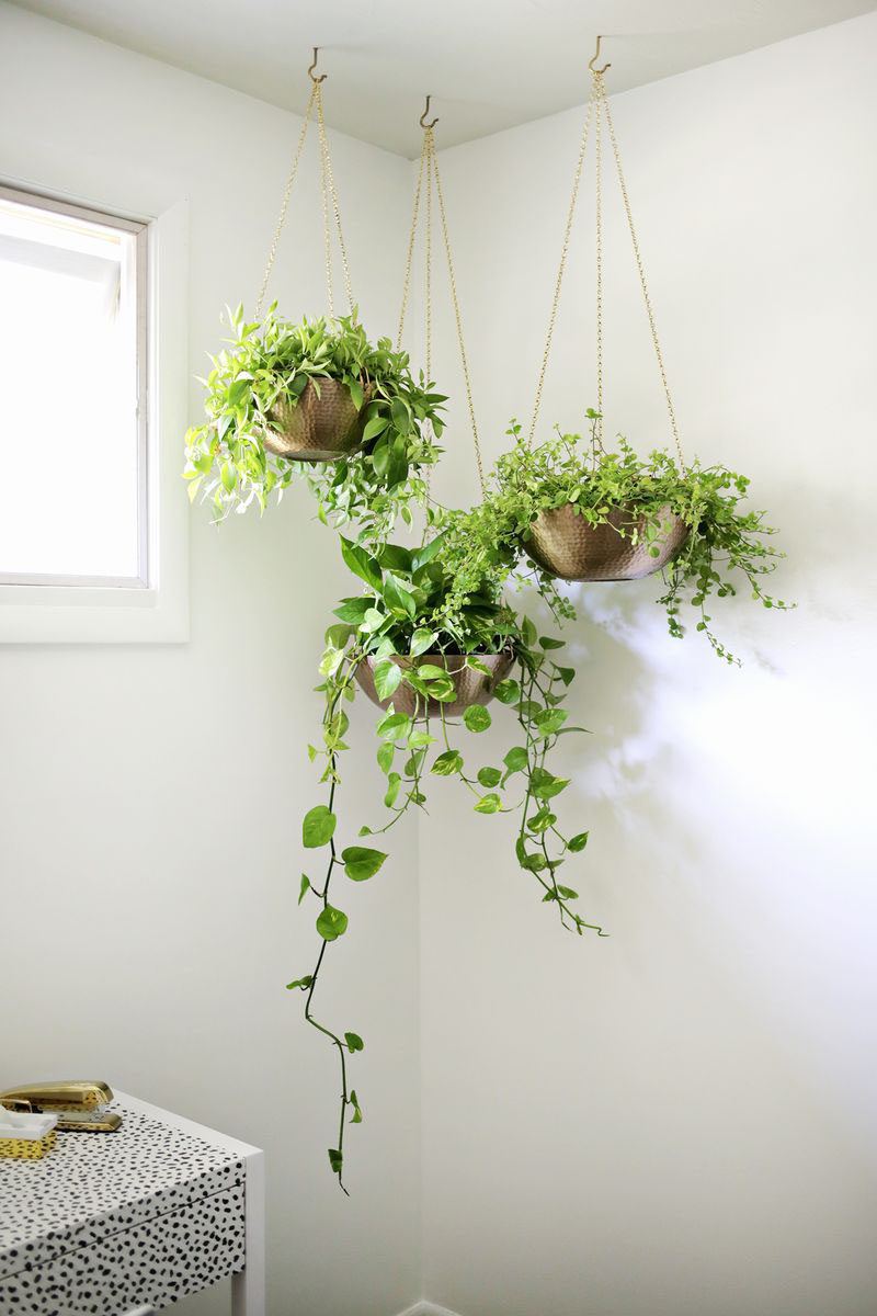 Indoor Garden Ideas - Hang Your Plants From The Ceiling & Walls // Customize your own modern set of hanging planters, perfect for the corner of any space.