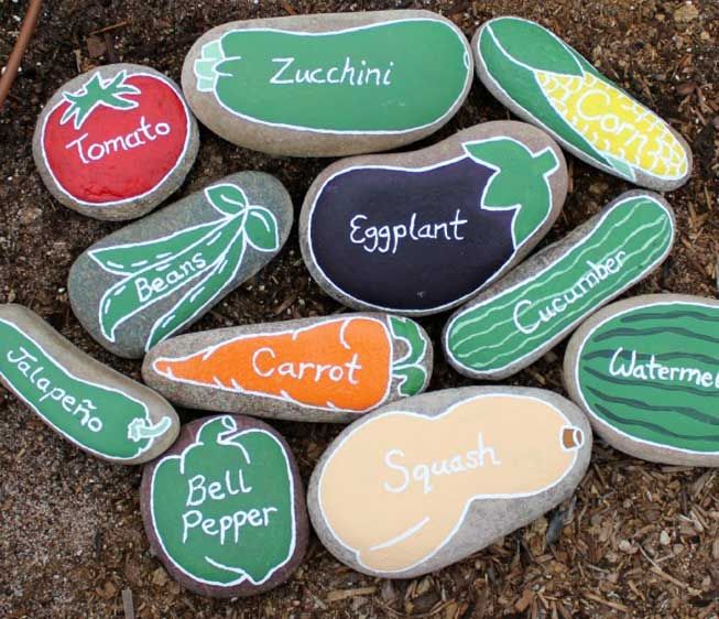 Garden markers painted to look like vegetables