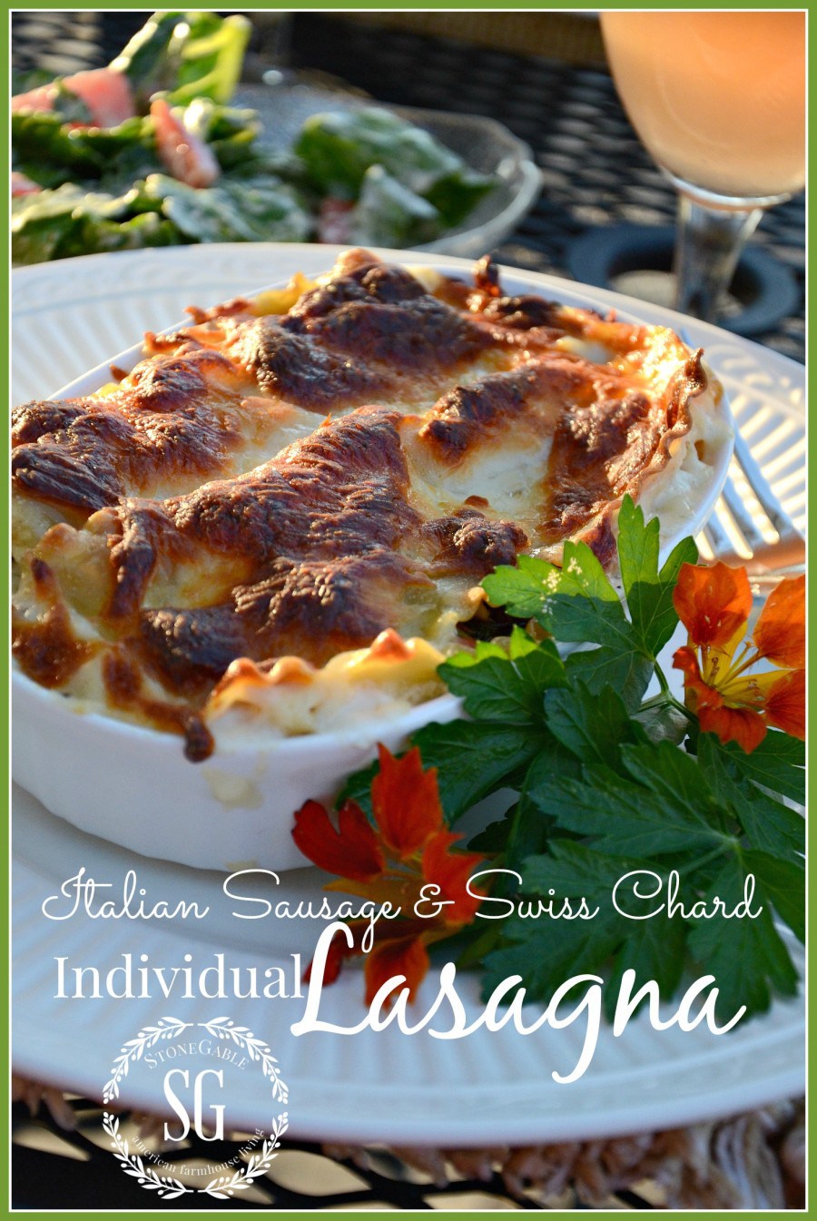 ITALIAN SAUSAGE, SWISS CHARD INDIVIDUAL LASAGNA- Creamy sauce and lots of savory ingredients. A company worthy dish! stonegableblog.com